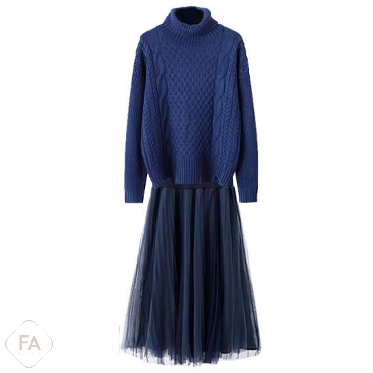 ブルー/セーター+スカート